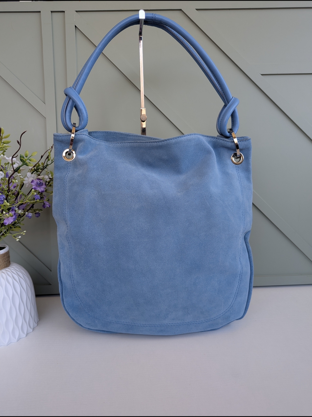 LAI Blue Suede Tote Bag - Elegant Everyday Carry